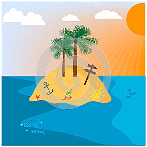 Illustration with uninhabited island