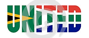 Illustration of United logo with South African flag overlaid on text