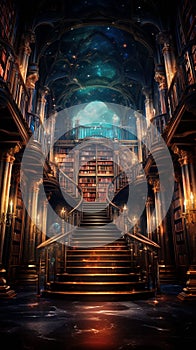 Illustration. Universal Library Akashic Chronicles, vertical background.