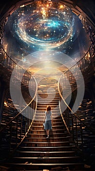 Illustration. Universal Library Akashic Chronicles, vertical background.