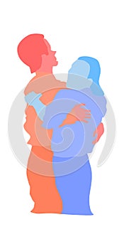 Illustration of an unnamed couple dancing in contrasting colors on a white background
