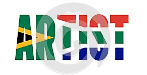 Illustration of Unofficial Artist logo with South African flag overlaid on text