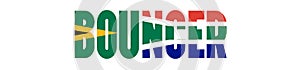 Illustration of Unofficial Bouncer logo with South African flag overlaid on text