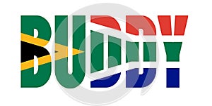 Illustration of Unofficial Buddy logo with South African flag overlaid on text