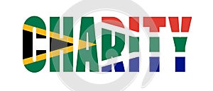 Illustration of Unofficial Charity logo with South African flag overlaid on text