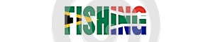 Illustration of Unofficial Fishing logo with South African flag overlaid on text