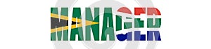 Illustration of Unofficial Manager logo with South African flag overlaid on text