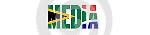 Illustration of Unofficial Media logo with South African flag overlaid on text
