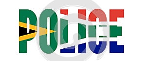 Illustration of Unofficial Police logo with South African flag overlaid on text