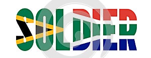 Illustration of Unofficial Soldier logo with South African flag overlaid on text