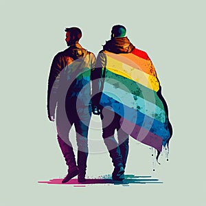 Illustration of an unrecognizable gay couple. Pride concept.