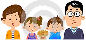 Illustration of upper body of family of four with troubled expression