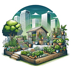 Illustration Of Urban Gardening, AI generated