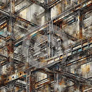 Illustration, Urban and industrial abstract background picture with grunge affects photo