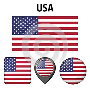 Illustration USA flag, and several icons