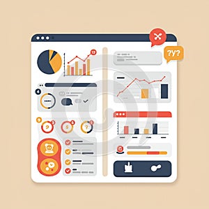 Illustration of a user interface dashboard featuring various data visualizations.