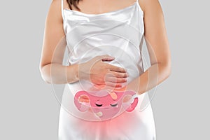 Illustration of the uterus is on the woman`s body