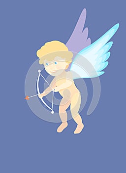 Illustration of a Valentine`s Day cupid ready to shoot his arrow in heart