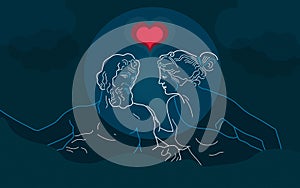 Illustration for Valentines day about relations, love, sex, dispute. Ancient Greek gods Zeus, Hera