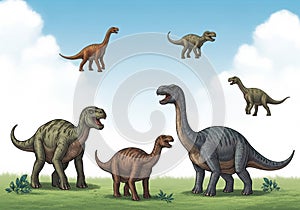Different species, including a large sauropod and theropods,