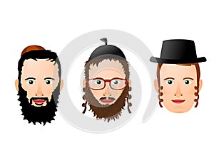 Illustration of various faces and headgear in Jewish religious men