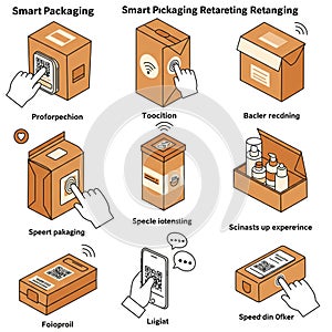 Illustration of various smart packaging concepts using cartoon-