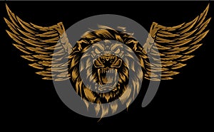 Illustration vector angry lion head with wings