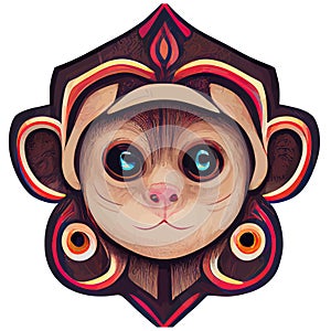 illustration vector of baby cute monkey face in hand draw tribal style perfect for baby product