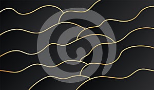 illustration of vector background with striped pattern, gold colored waves on black background