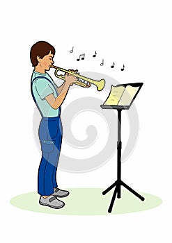 Boy playing a trumpet