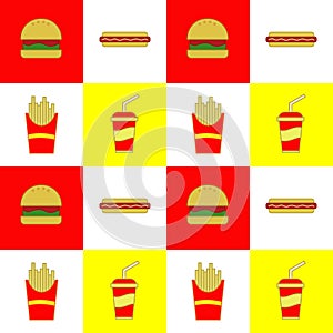 Illustration vector of burger, hot dog, french fried and soft drink