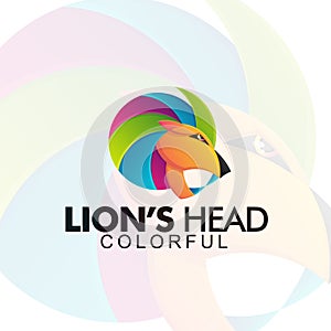 Illustration Vector colorful lion`s head logo Design Template. photo