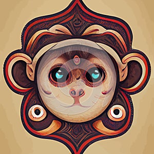 illustration vector of cute baby monkey face in hand draw tribal style perfect for baby product or customize your design