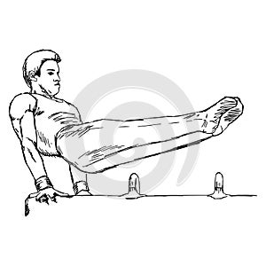 Illustration vector doodle hand drawn of male gymnast performing