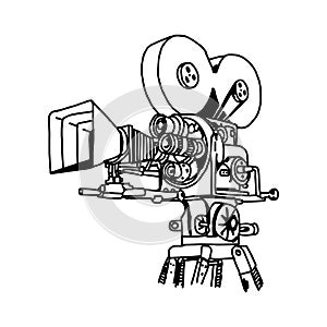 Illustration vector doodle hand drawn of movie projector
