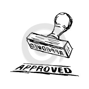 Illustration vector doodle hand drawn of sketch Approved Stamp w