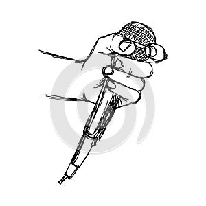 illustration vector doodle hand drawn of sketch hand with microphone.