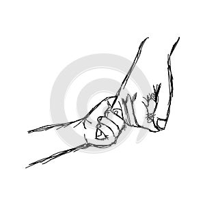 Illustration vector doodle hand drawn sketch of parent holds the