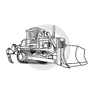 Illustration vector doodles hand drawn loader bulldozer excavato photo