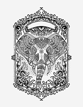 Illustration vector elephant head mandala ornament style