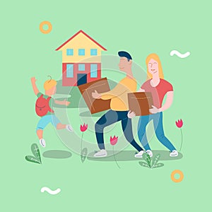 Illustration vector with family moving new house