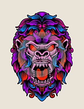 Gorilla head with vintage colorful ornament