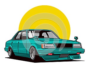 illustration vector graphic of 90s car designin green tone