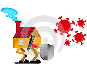 Illustration vector graphic of attractive house character design to fight covid-19.