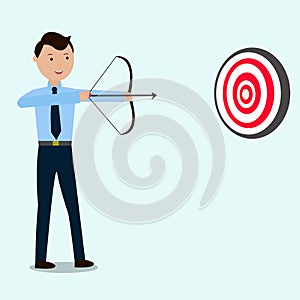 Illustration Vector Graphic Of Bussinessman or Worker Shooting Target use Arrow. Perfect For Bussiness.