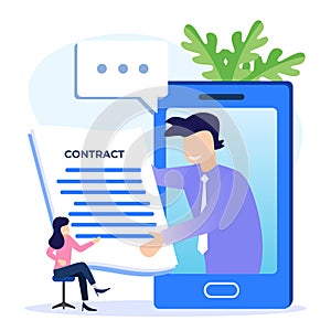 Illustration vector graphic cartoon character of business contract