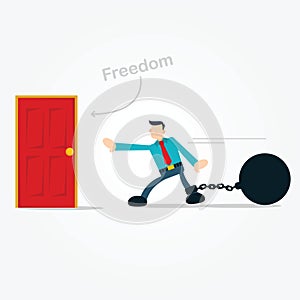 Businessman Walking Hardly to Freedom Door photo