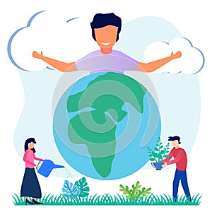Illustration vector graphic cartoon character of care for the earth and the environment