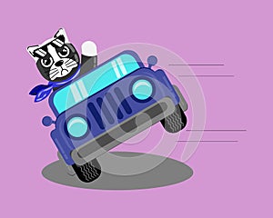 Illustration vector graphic cartoon character of cute black dog driving car for attractions