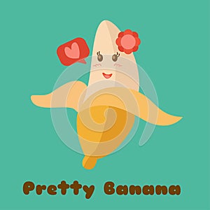 Illustration vector graphic cartoon character of pretty banana in kawaii doodle style.